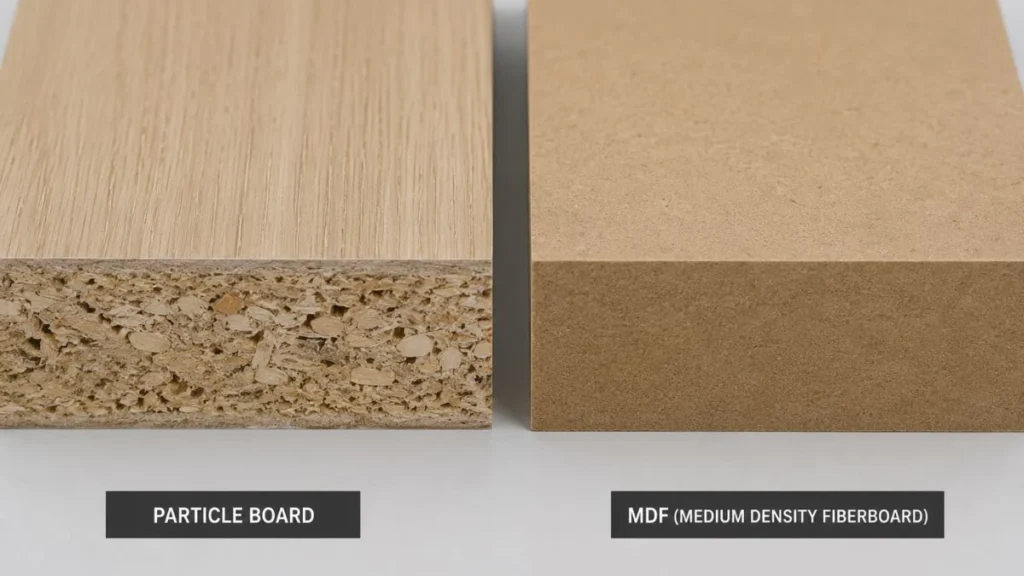 Cross-section comparison of particle board and MDF texture