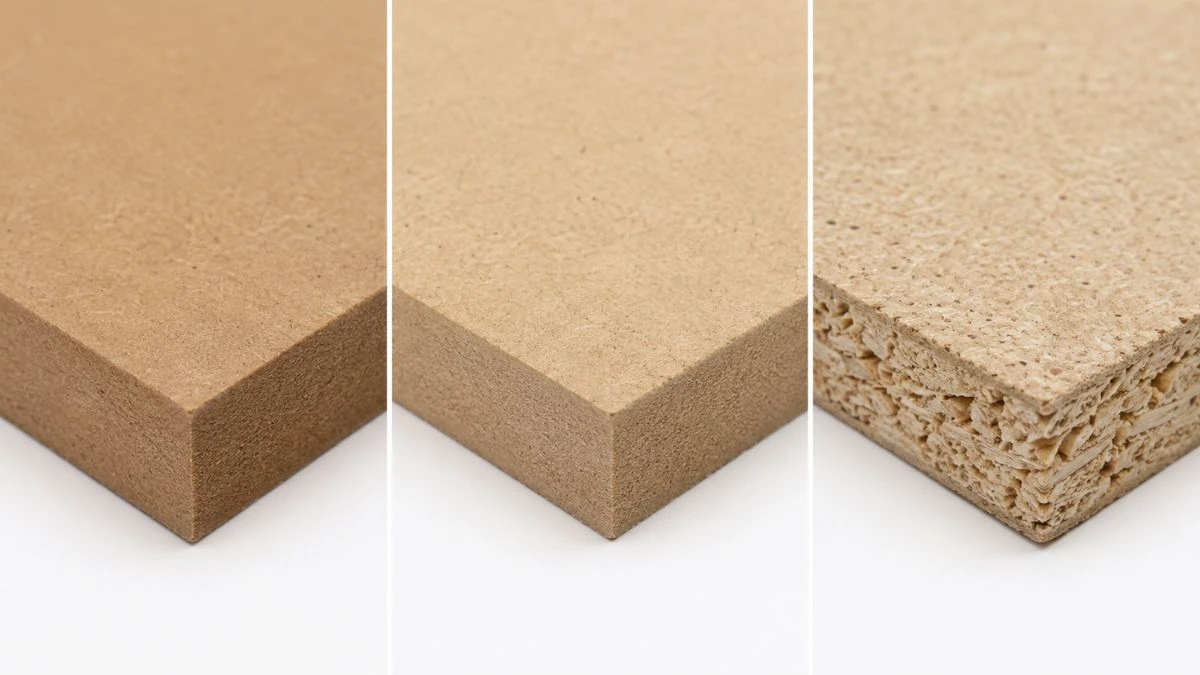Cross-section comparison of HDF vs MDF vs Particle Board Complete Comparison Guide