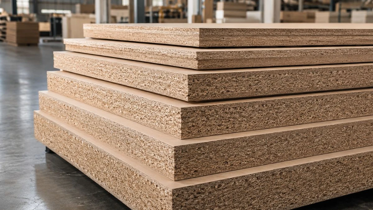 harga partikel board per lembar berbagai ketebalan di gudang produksi