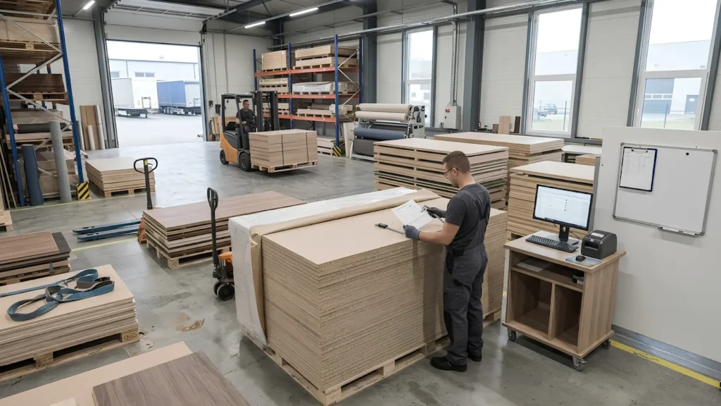 Furniture factory supply chain receiving panel material shipments