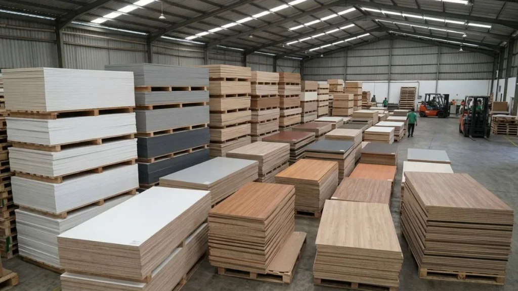 Stacked melamine board sheets relevant to melamine board price comparison