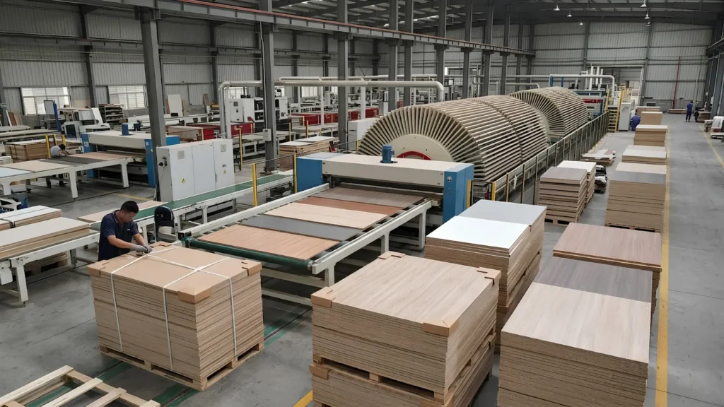 Melamine faced chipboard suppliers production line with continuous press