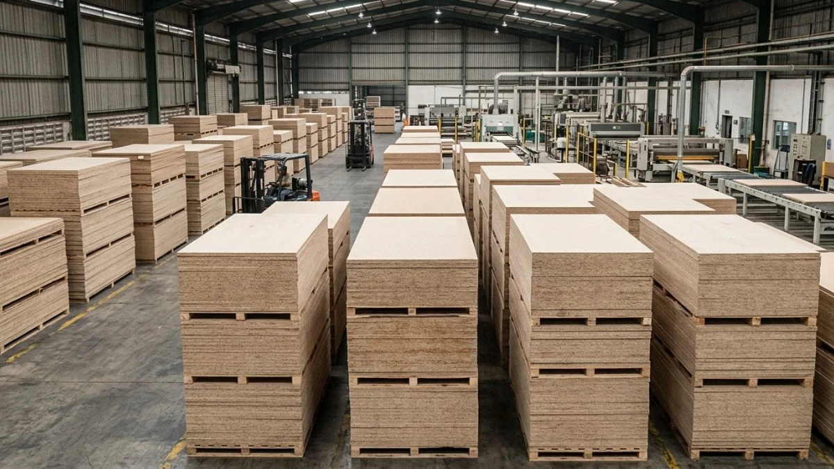 Stacked particle board sheets relevant to particle board price comparison