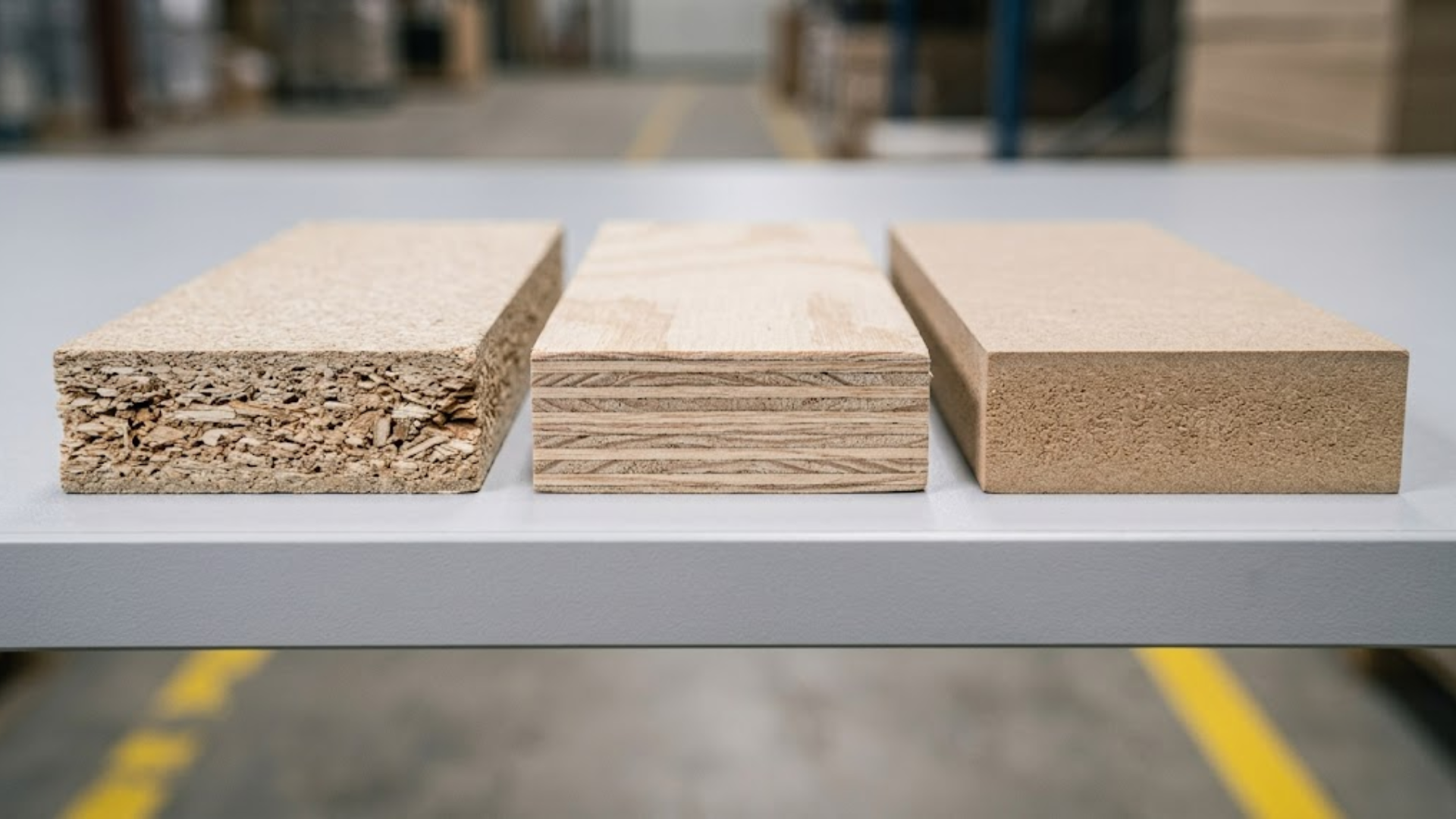 Particle board vs plywood vs MDF cross-section comparison