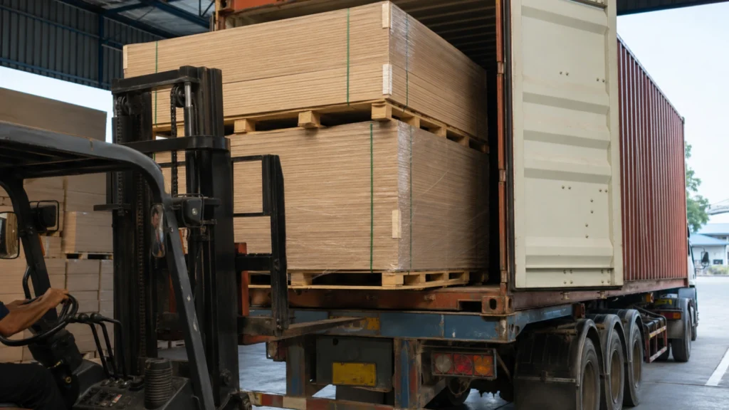 particle board container loading